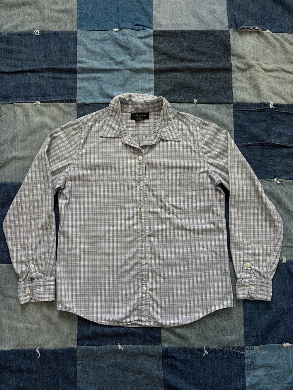 Y2K xhilaration plaid button up shirt dusty blue white black 100% cotton size M